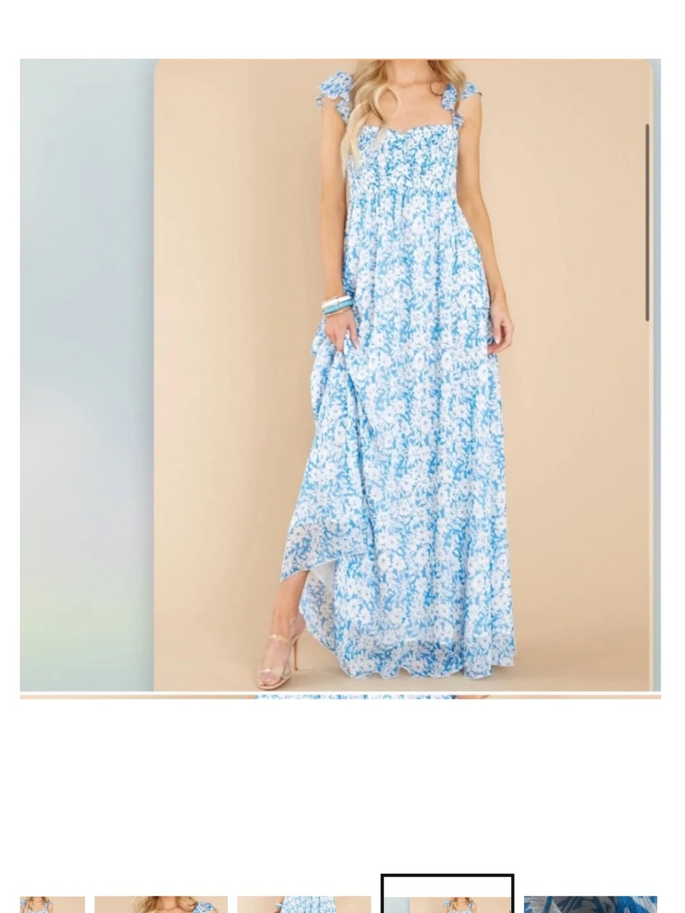 Aakaa Floral Print Maxi Dress. Perfect for maternity. Blue Floral Tie-Shoulder